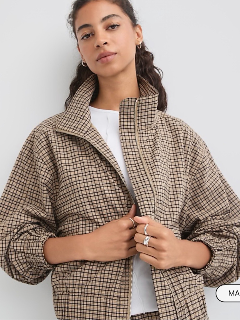 Plaid Funnel Neck Bomber Jacket NWT